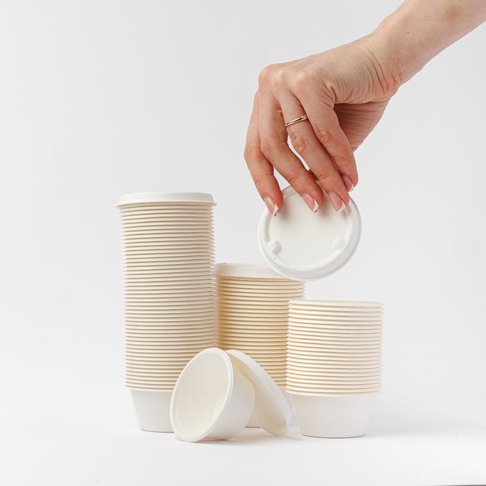 Komplet sosjerki z pokrywką z trzciny cukrowej 40ml (100 szt/opakowanie)